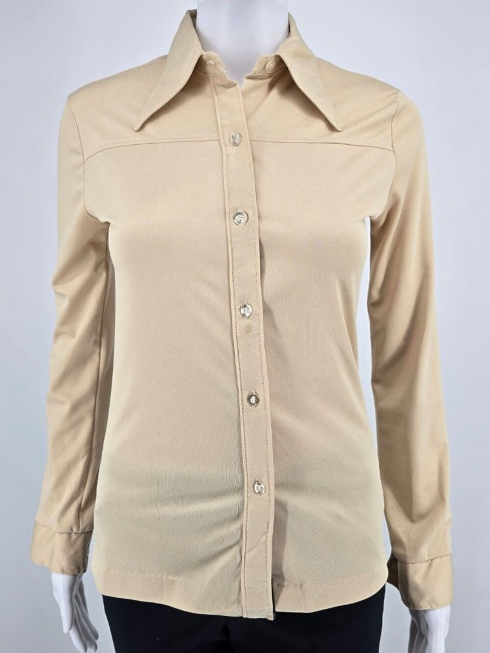 Vintage 1970s Stuffed Shirt Women's Pointed Collar Button-Up Blouse Top (S)